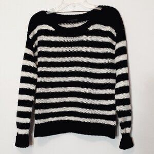 WORTHINGTON Short Black & White Striped Pullover Sweater; Size Large